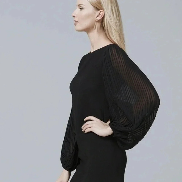 WHBM Black Chiffon Pleaded Sleeves Shift Dress - Picture 2 of 7